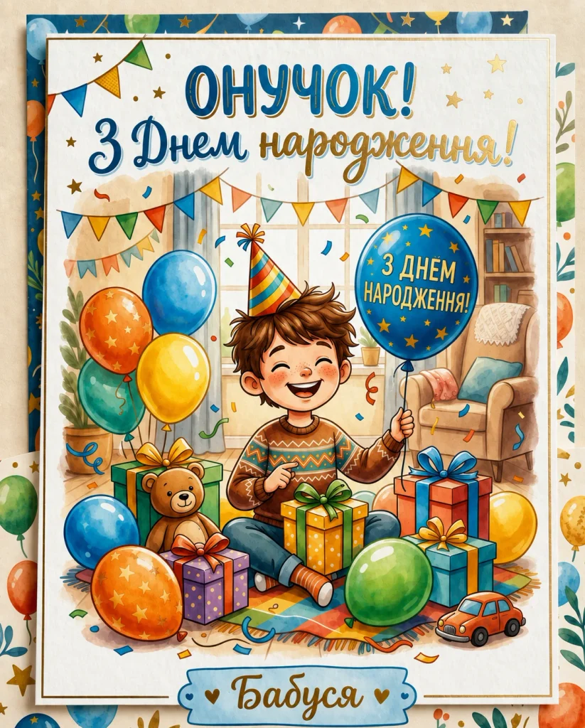 Хлопчик сидить серед подарунків