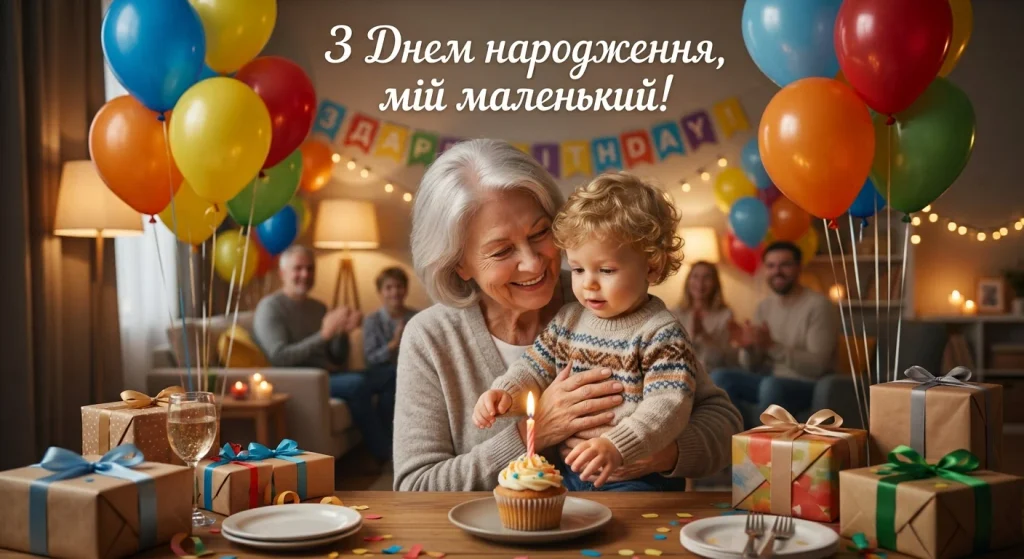 Бабуся з маленьким онуком за столом