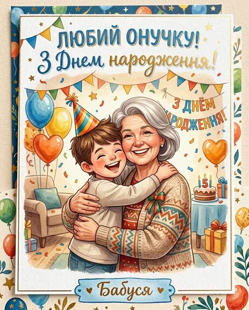 Бабуся обіймає онука