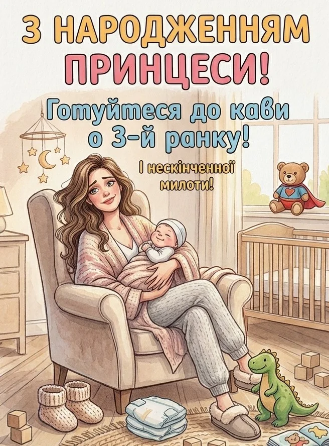 Прикольне привітання мамі з появою маленької принцеси