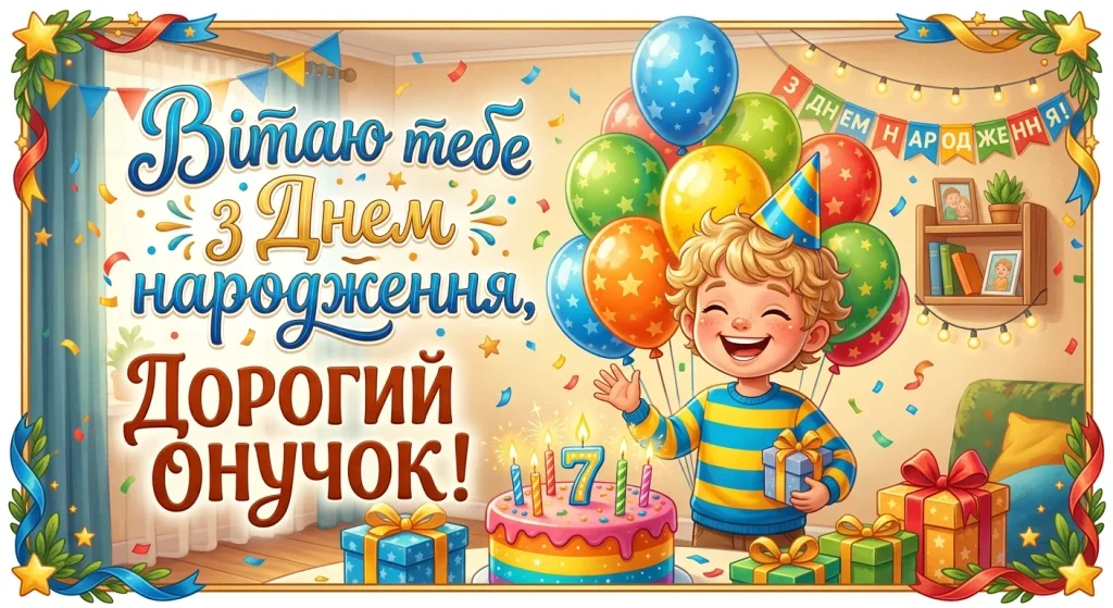Хлопчик біля іменинного торта