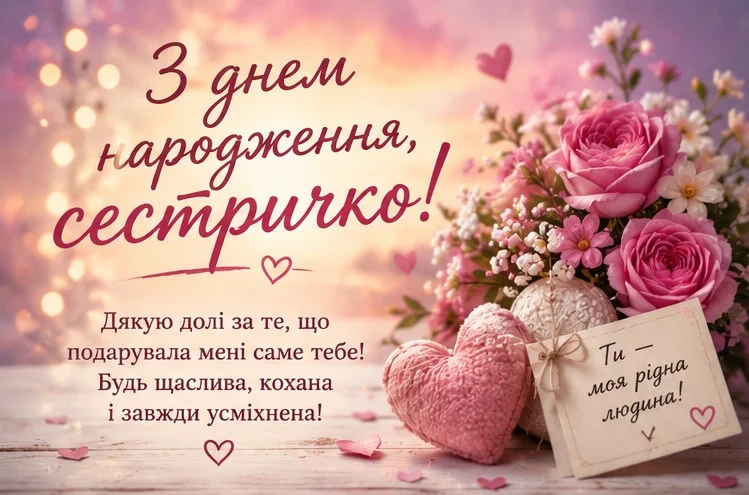 Ніжна композиція з рожевими трояндами, запискою «Ти – моя рідна людина!» та теплими побажаннями