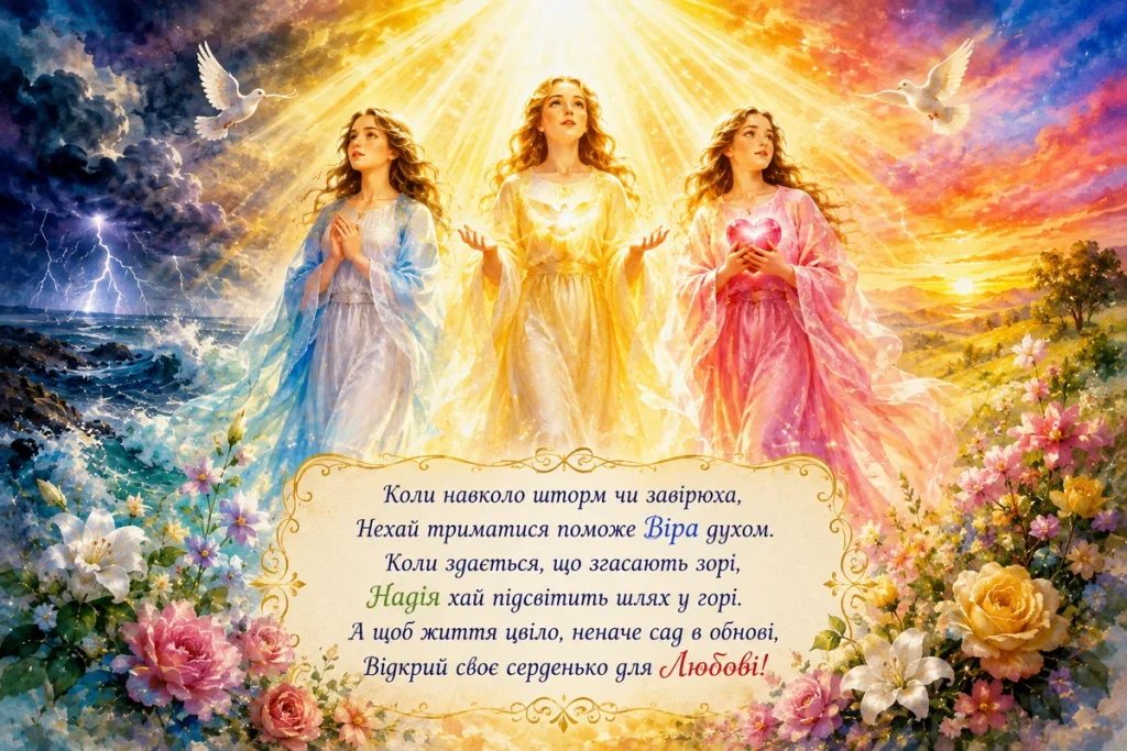 Віра, Надія та Любов осяяні світлом