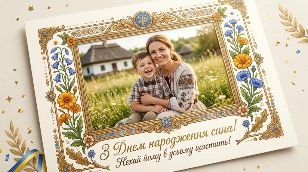 Листівка з мамою і сином
