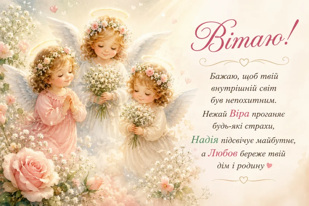 Маленькі Віра, Надія та Любов з квітами