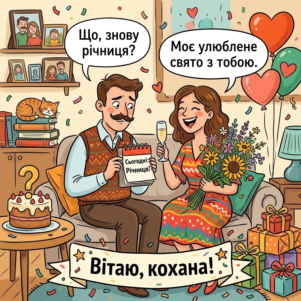 Прикольна листівка з річнциею весілля