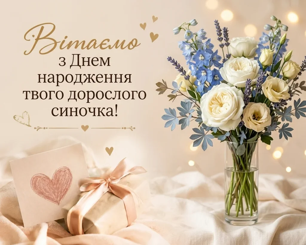 Ніжна листівка з Днем народження дорослого сина